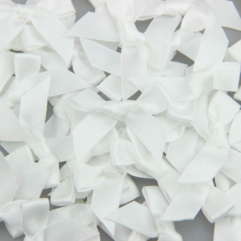 7Rainbows 50pcs Boutique Mini White Satin Ribbon Bows Appliques DIY Craft for Sewing Scrapbooking Wedding and Gift - Image 2